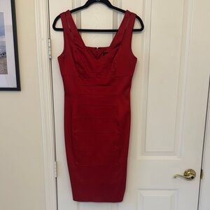 Vintage Bandage Style Red Sleeveless Midi Sheath Dress